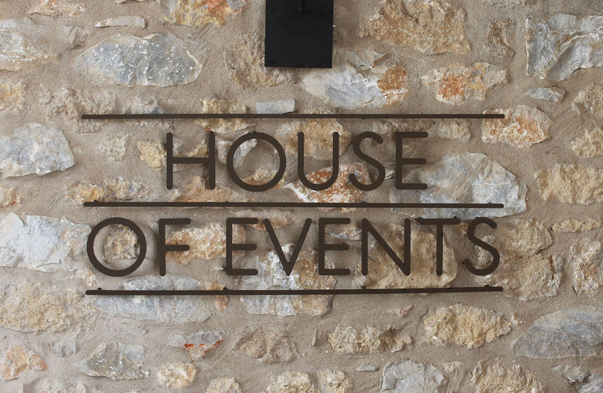 Costa Navarino Typography:  House Of Events Sign