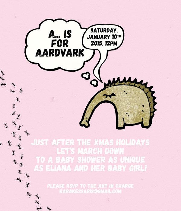 Anteater baby shower invitation